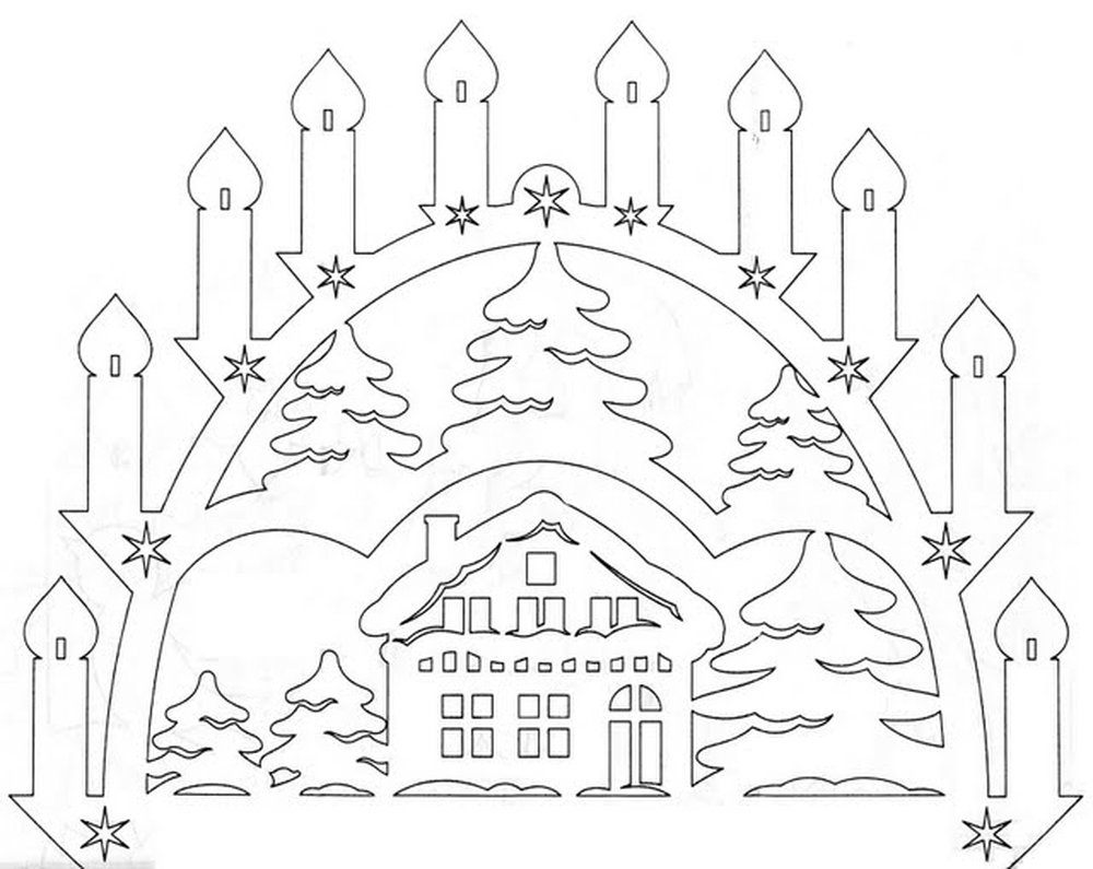 Трафарет-вытынанка “Новогодний домик” для вырезания на окно
