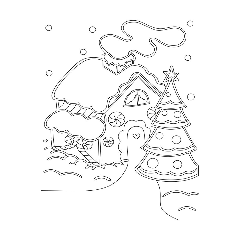 Трафарет-вытынанка “Новогодний домик” для вырезания на окно